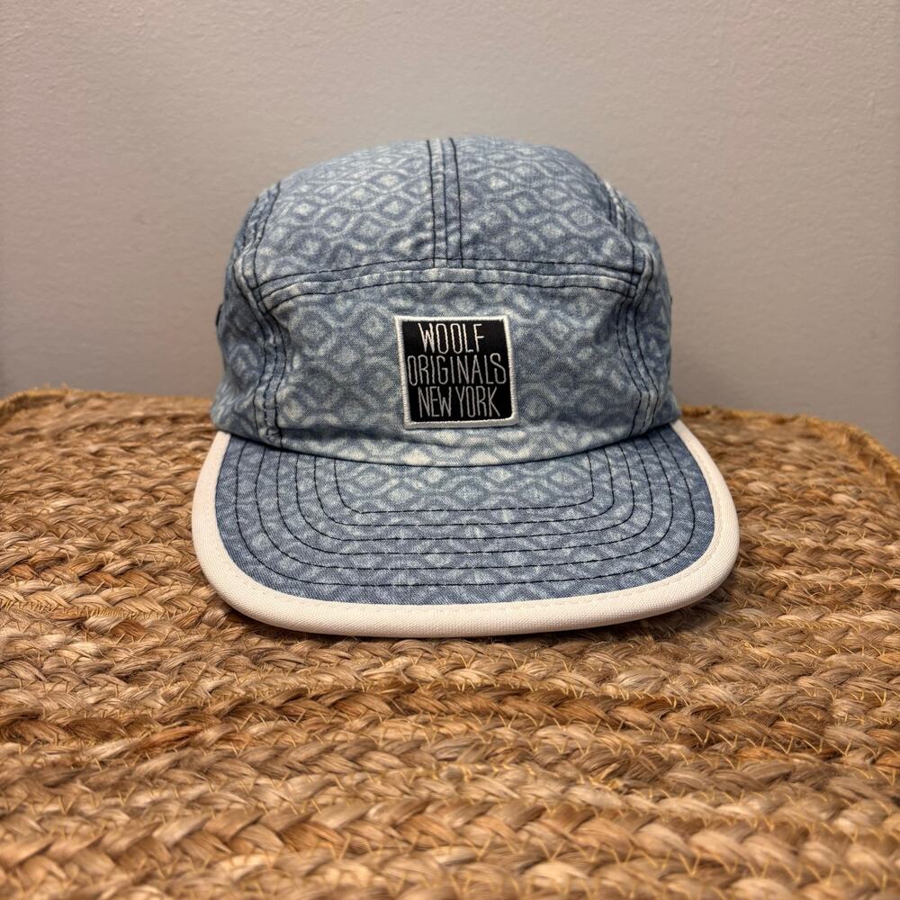 Woolf Originals New York Blue Geometric Pattern 5-Panel Camp Hat Gorpcore indie